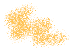 Abstract yellow spray pattern with arrow pointing to a specific area.
