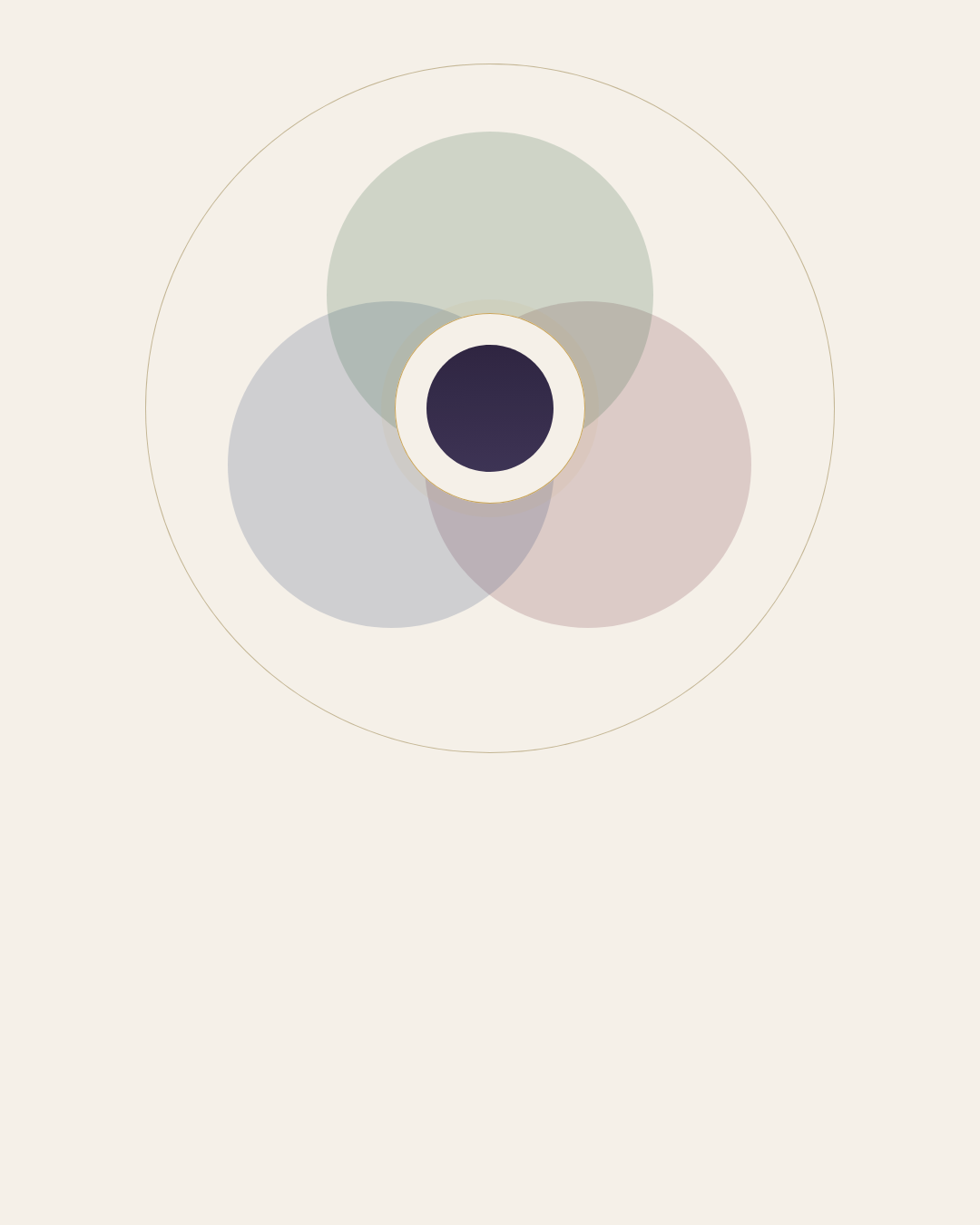 A minimalist, abstract digital design featuring overlapping circles in muted colors on a beige background.