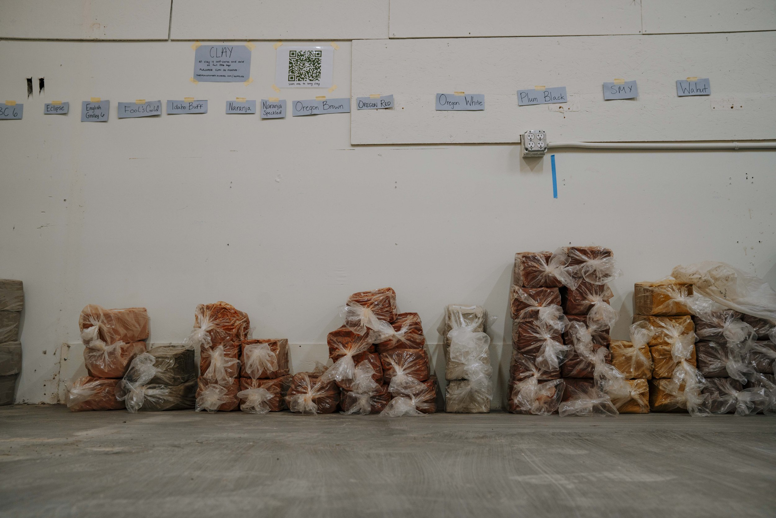 Stacks of clay bags