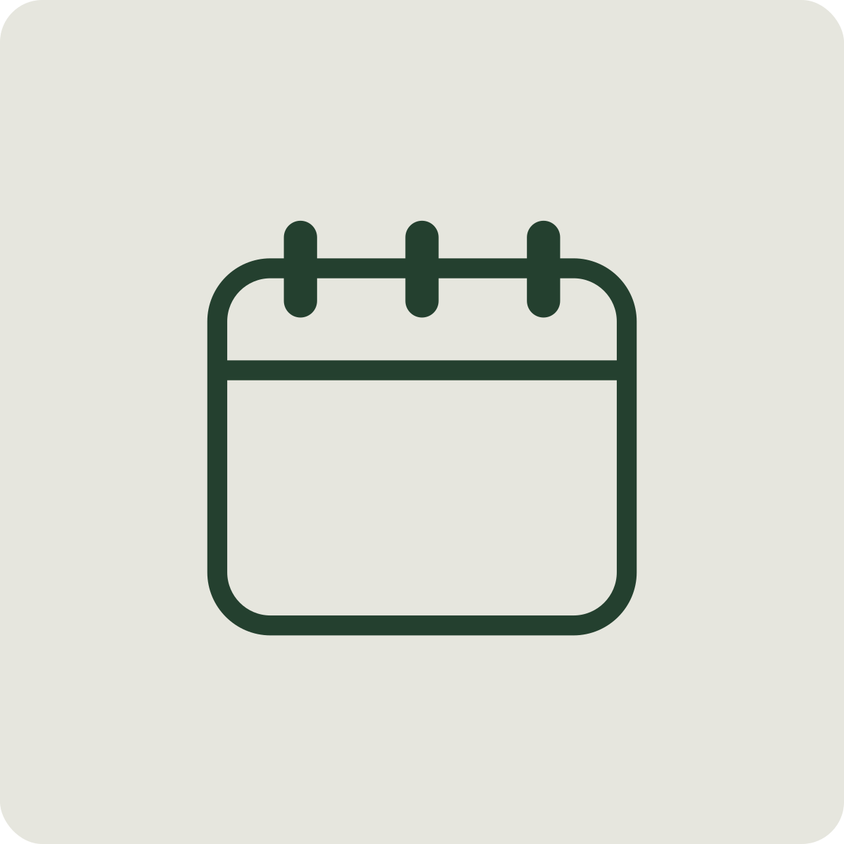 Icon of a calendar with three rings at the top.