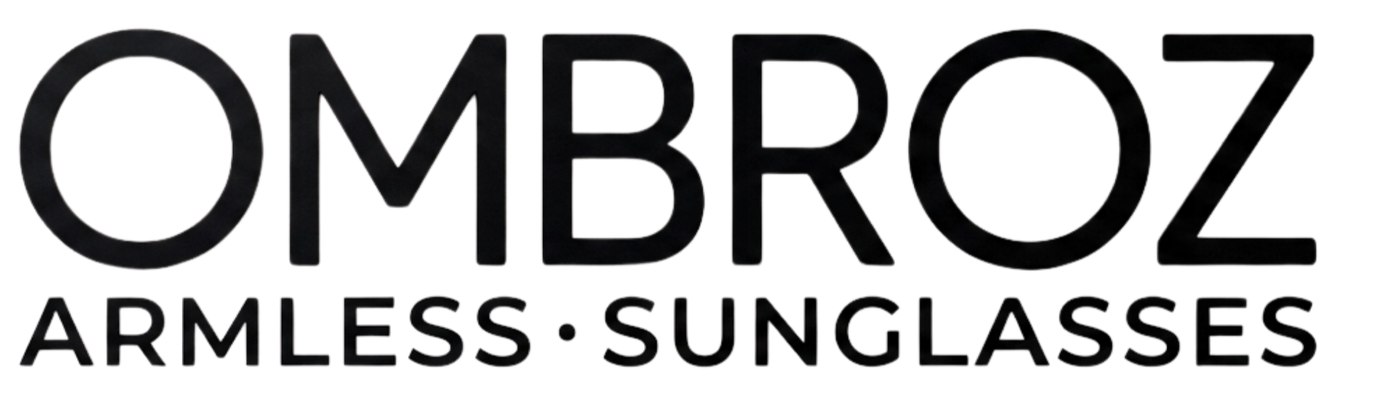 Black logo with a circle and the word 'OMBR' in large letters, with smaller text below saying 'ARMLESS, SUNGLASSES'.