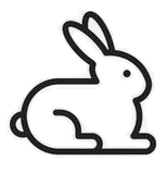 Simple black and white line drawing of a rabbit exotic pet care veterinary