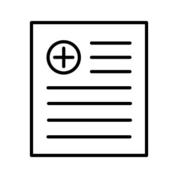 Document with a plus sign inside a circle at the top left corner. Medical records reviewed