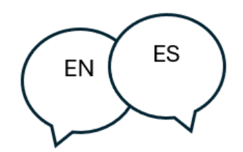 Two overlapping speech bubbles labeled 'EN' and 'ES' indicating English and Spanish languages.
