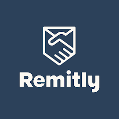 Remitly logo featuring a handshake within a shield shape and the company name below