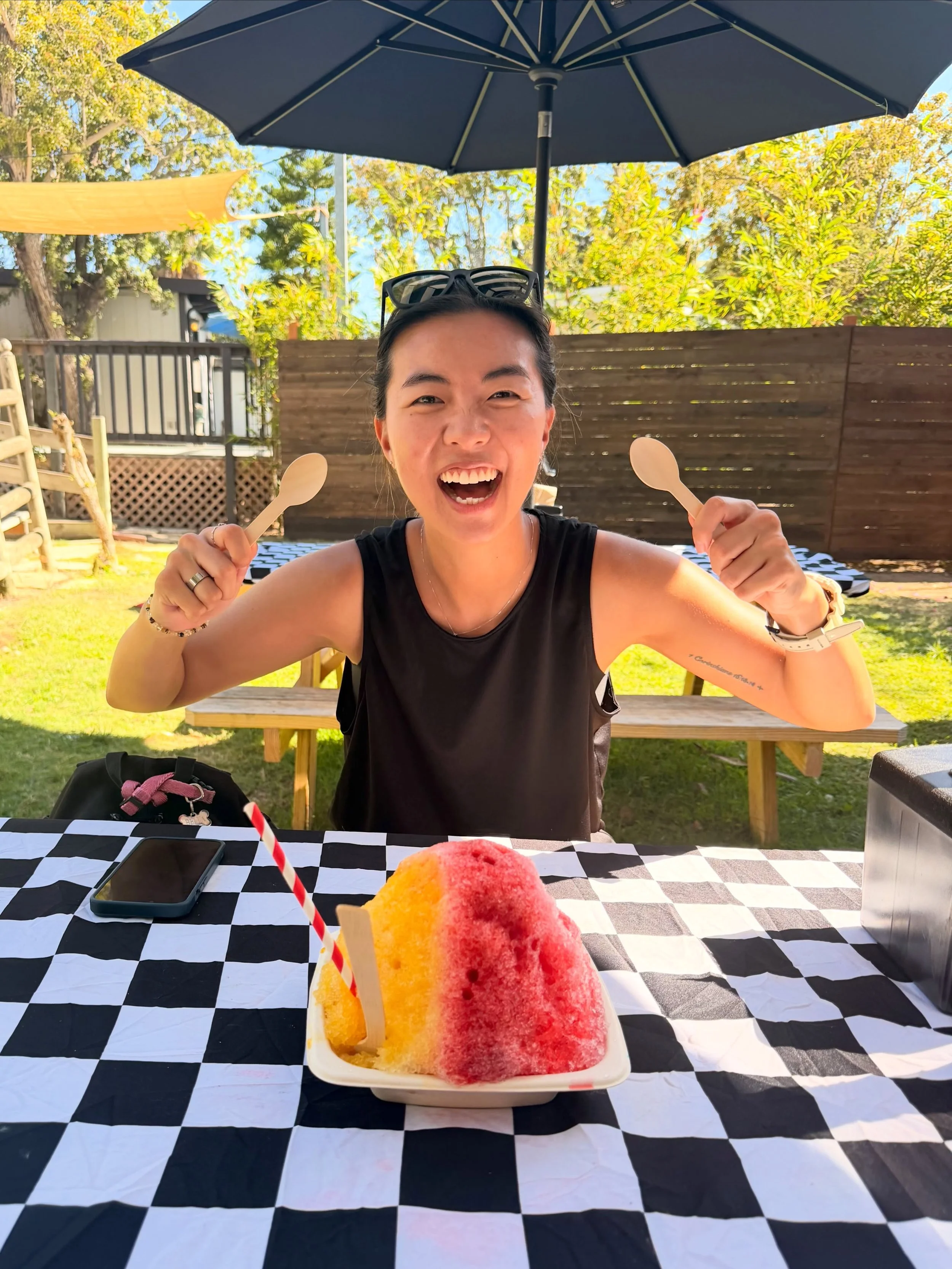 it was an *eggs benedict, cold brew, 6+ mile walk, goldendoodle, pineapple dole whip shaved ice, dive in the ocean, stop in our tracks &amp; bend over laughing hysterically* kinda weekend &mdash;

peak happiness ☀️☀️☀️