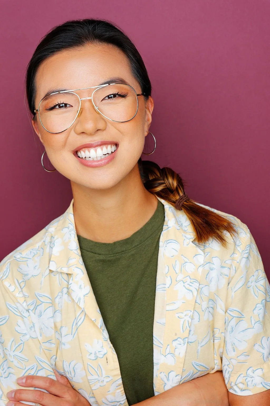 Candyce Ha commercial headshot. Casual, beach attire, Gen-Z.