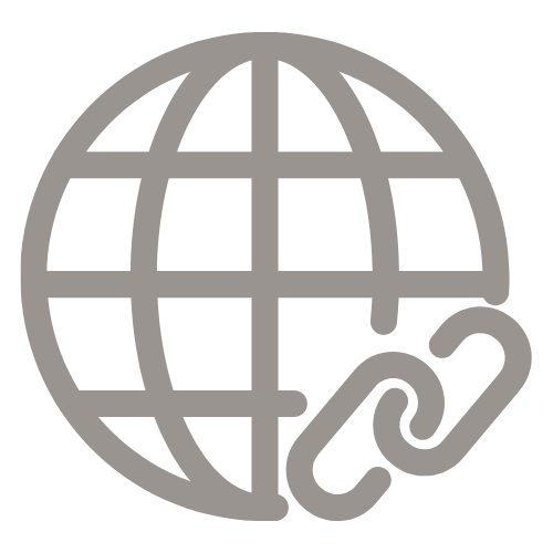 Graphic social media link icon of a gray globe on contact page.