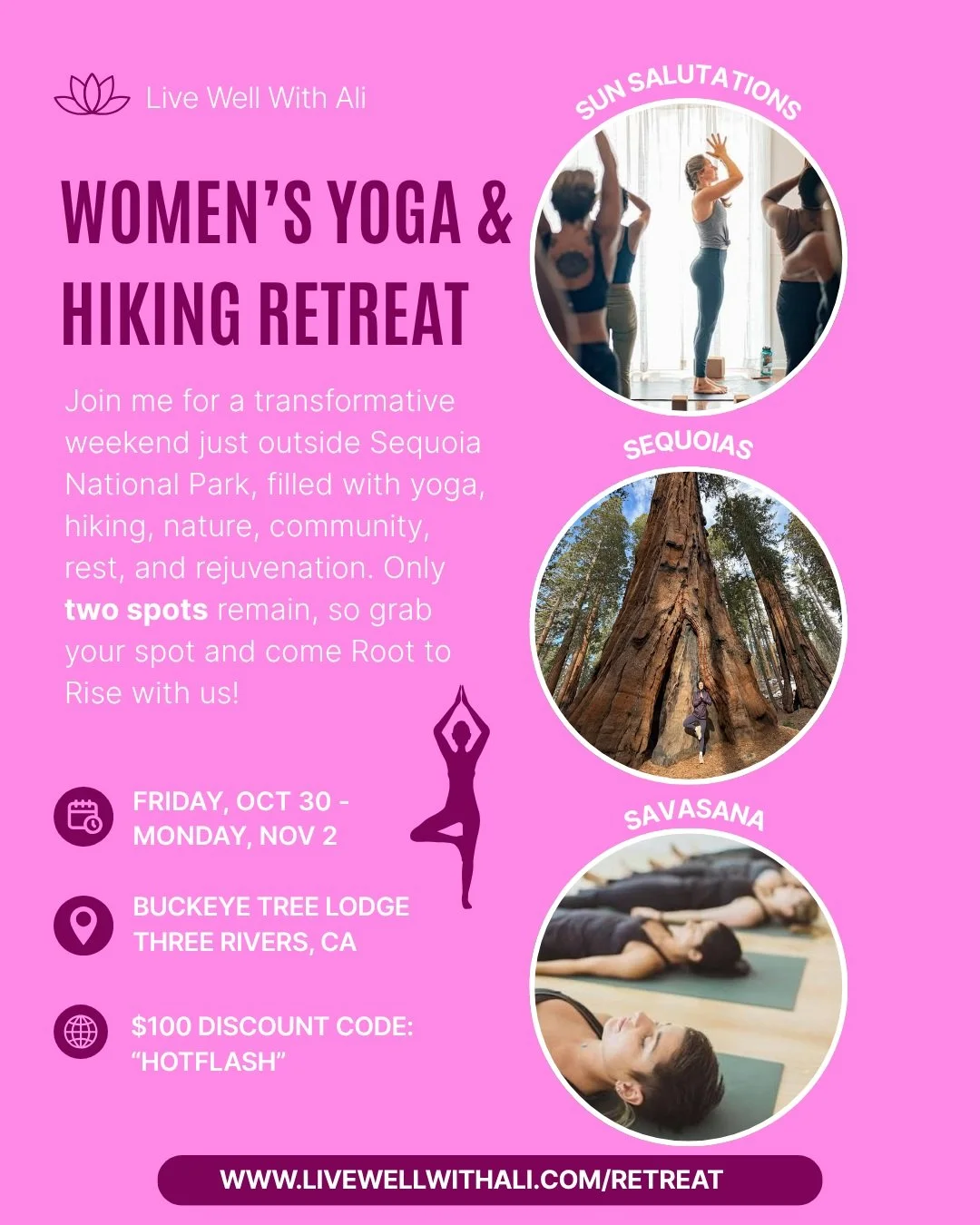🌞 Sun Salutations. Sequoias. Savasana. 🌻

Join me for a restorative weekend of yoga, hiking, nature, rest, connection and community just outside Sequoia National Park. Only 2 spots remain!

Come move, breathe, explore, laugh, unplug and reconnect w