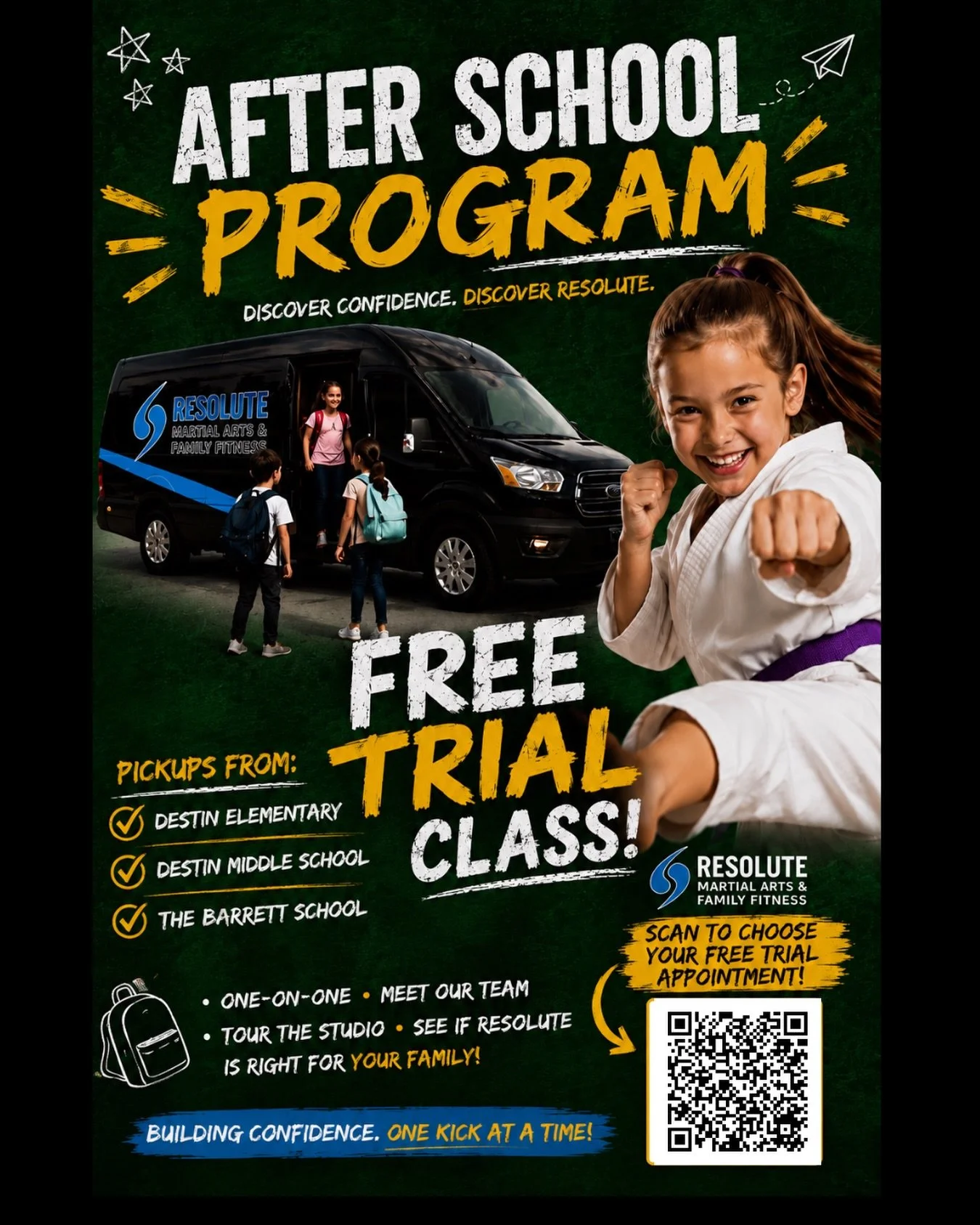 🥋🚌 ONLY 9 AFTER SCHOOL SPOTS REMAIN! 🚌🥋

School starts soon&hellip; don&rsquo;t miss your chance to give your child an after-school experience they&rsquo;ll actually look forward to every day.

For over 15 years, Resolute Martial Arts &amp; Famil