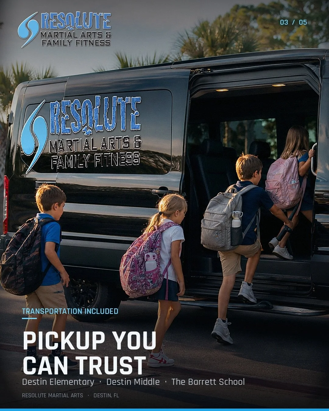 🚌 After School you can trust.

If you&rsquo;ve been thinking about Resolute for your child this school year, now is the time.

For over 15 years, Destin families have trusted our After School Program for safe transportation, structure, martial arts 