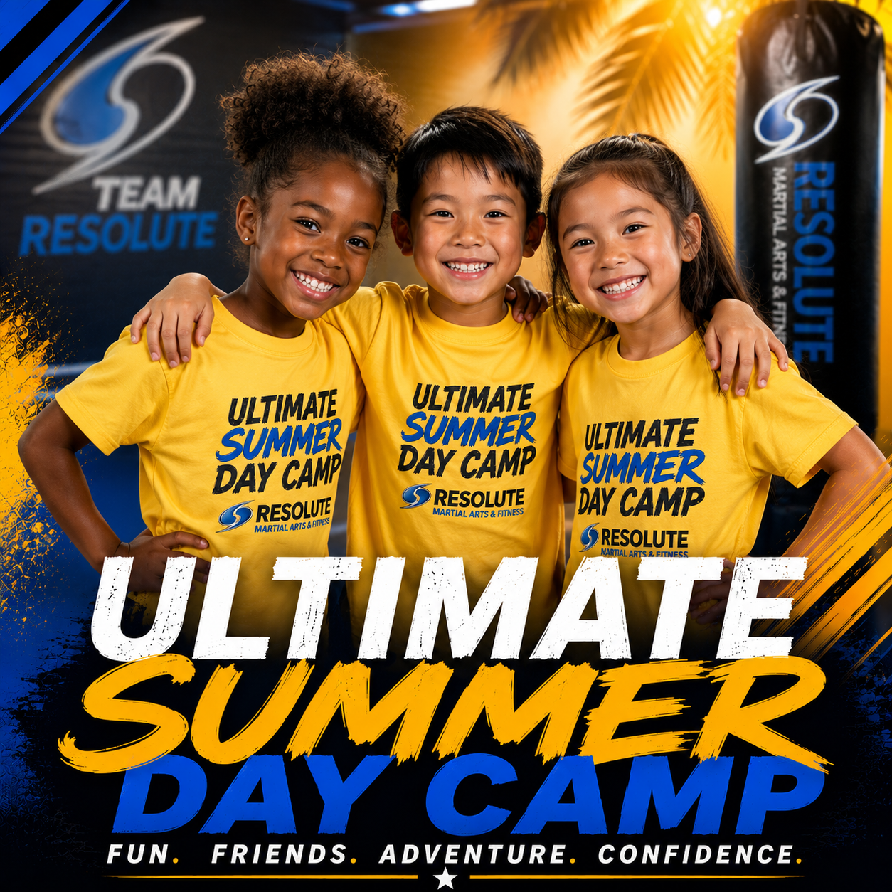 Three children smiling together at Resolute Ultimate Summer Day Camp in Destin, Florida.