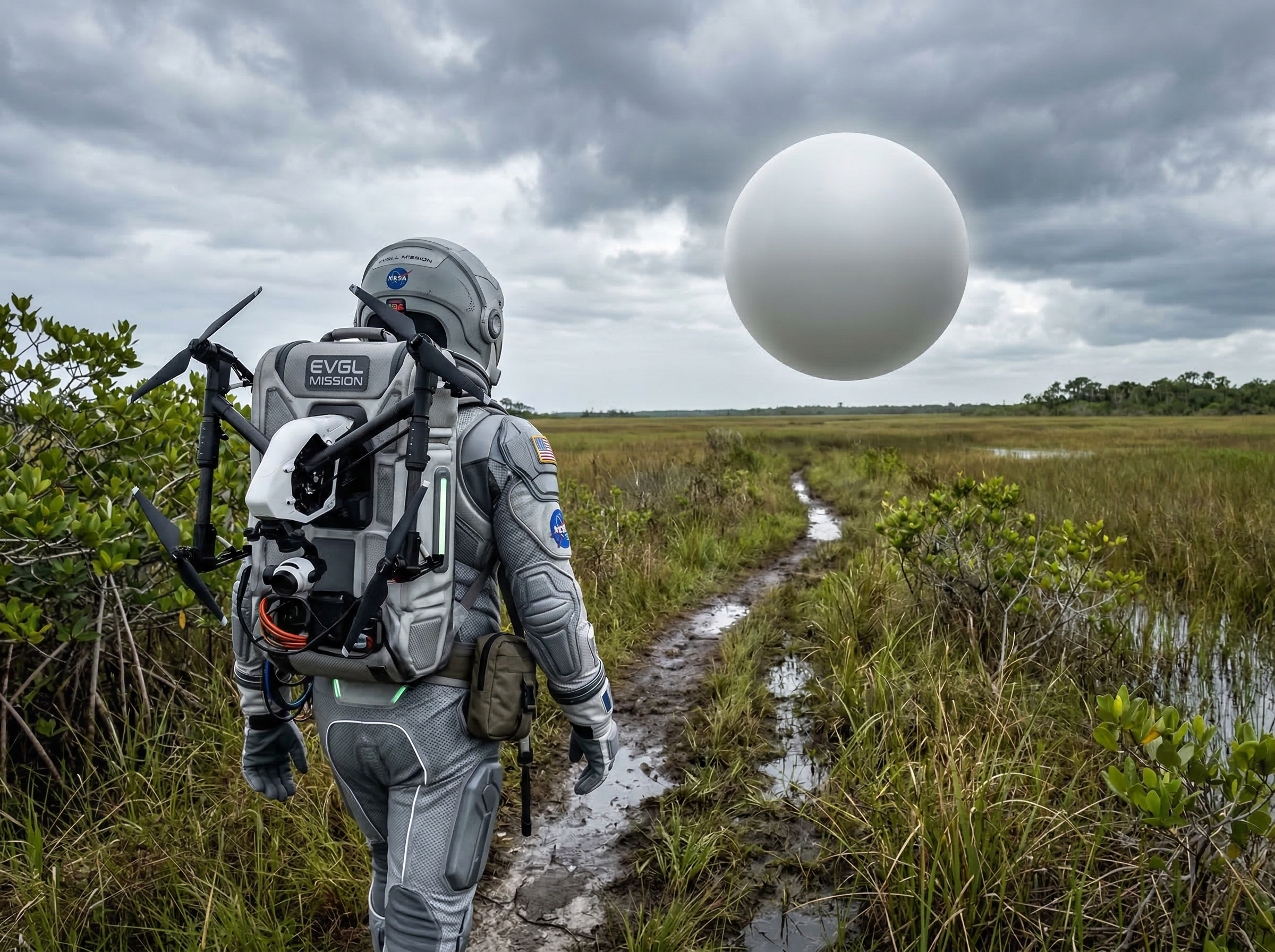 Firefly_GeminiFlash_futuristic male astronaut in a grey and white form fitting spacesuit with a backpack  3516.png