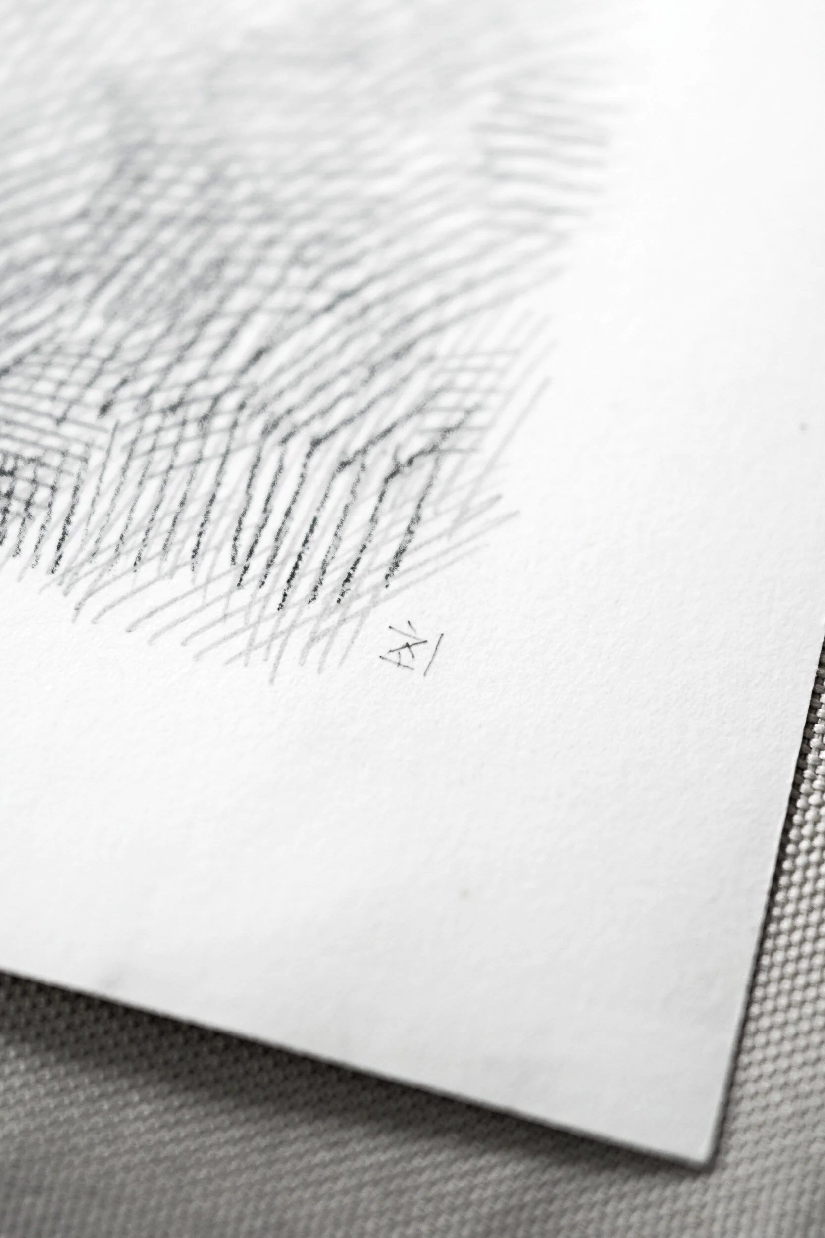 Corner of Return by Marina Ogai showing the pencil hatching and the artist's mark on paper