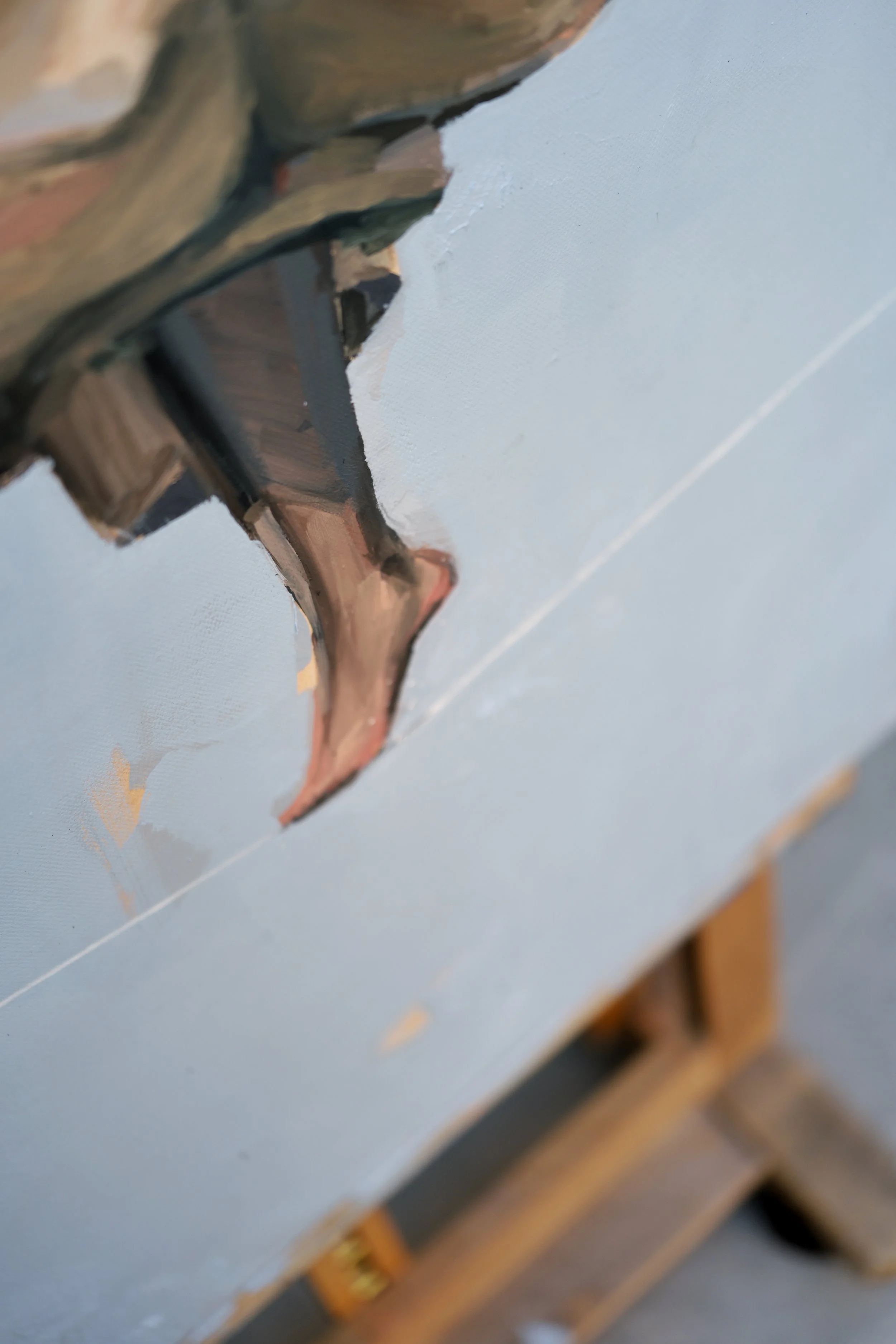 6. Bare feet balancing on a thin painted line, loose oil brushwork detail of Ground, from Given by Marina Ogai