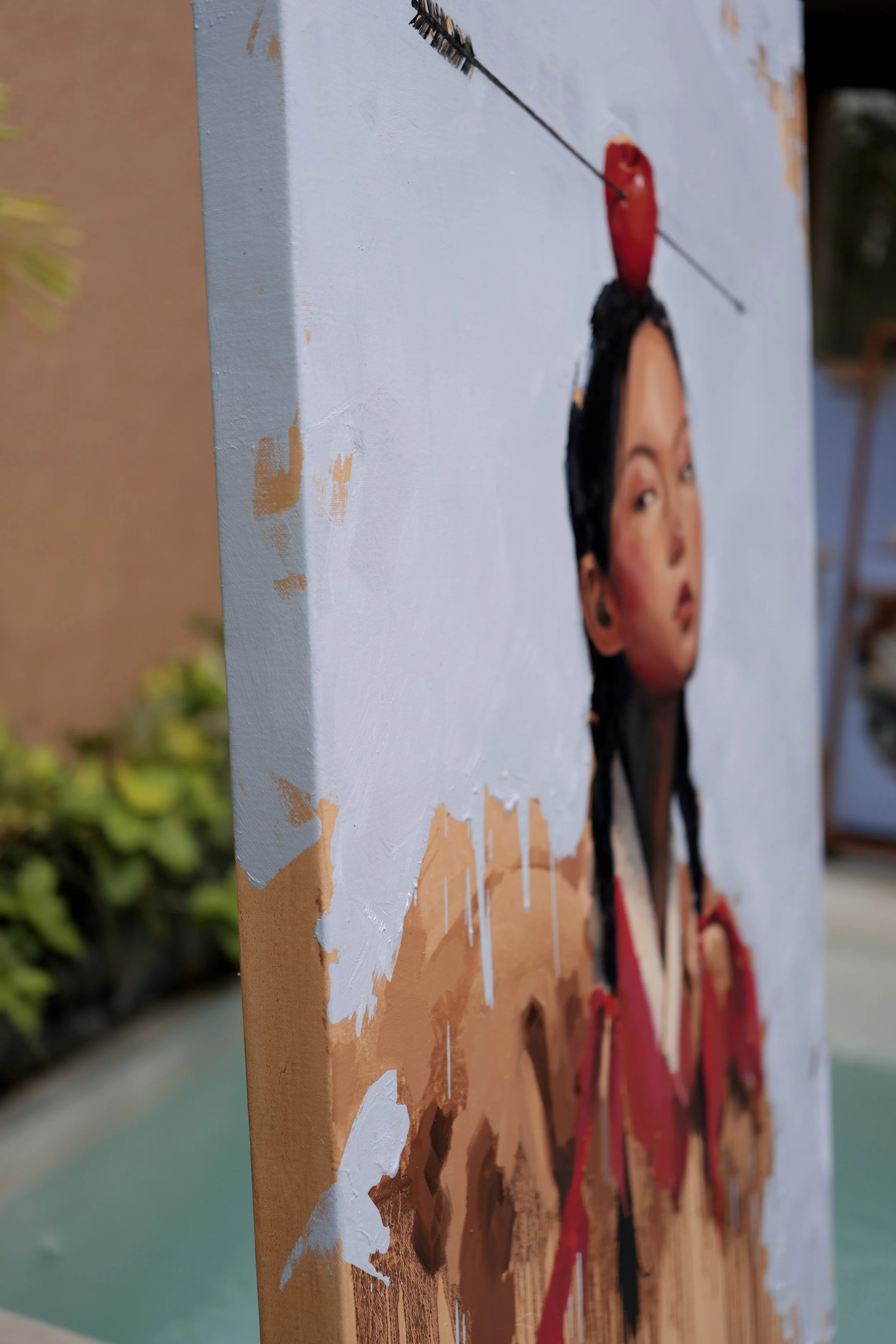 The Aftermath seen at an angle, showing the painted side of the canvas, by Marina Ogai
