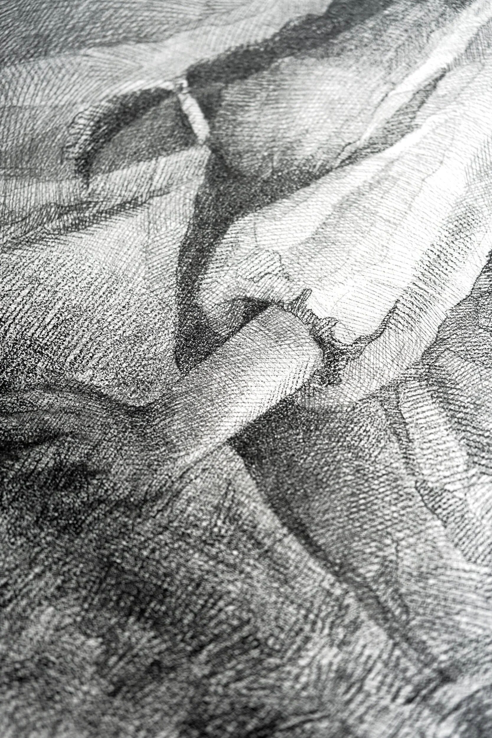 Detail of Fullness by Marina Ogai: the sleeve and hand in loose pencil hatching