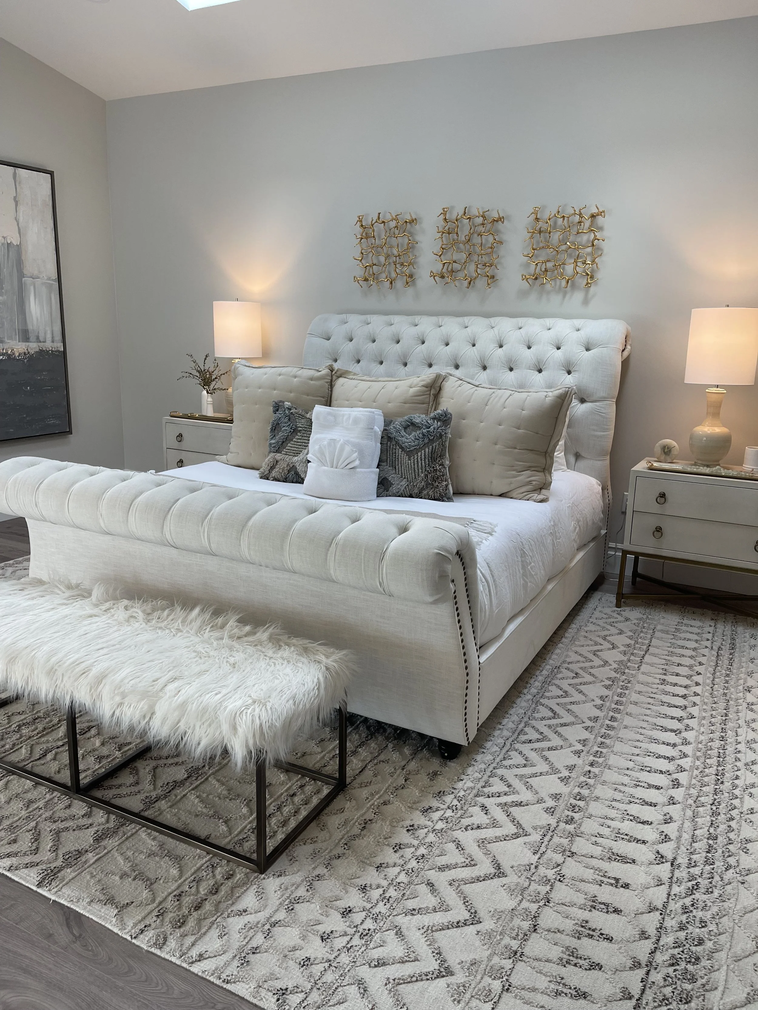 Guest-ready bedroom with a freshly made bed and tidy nightstands