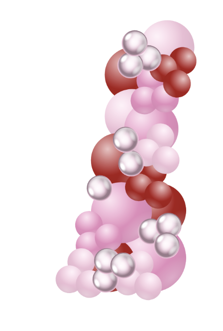 Pink, red and white organic balloon garland freestanding arrangement.