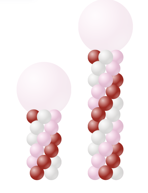 Pink and red classical balloon columns with oversized latex balloon toppers