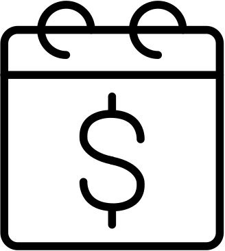 Calendar icon with a dollar sign in the center.