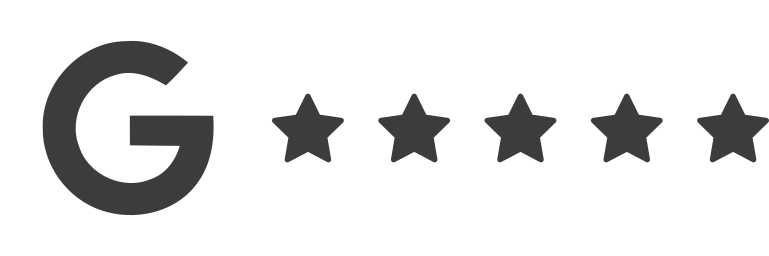 Google logo with five black stars next to it.