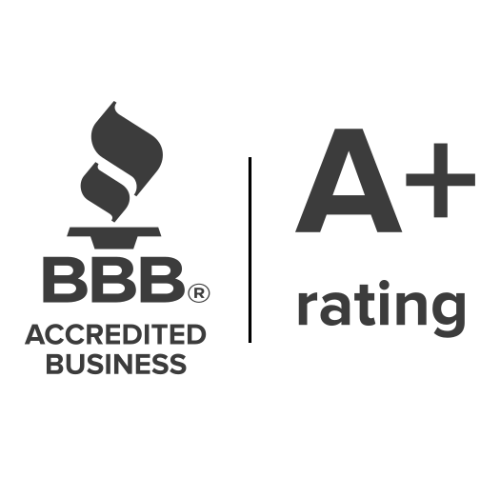 BBB accreditation logo with an A+ rating, indicating a high-quality business.