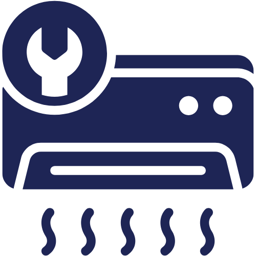 Icon of a stove with a wrench and a circular gauge or gauge with three dots indicating settings, and heat waves below representing heat output.