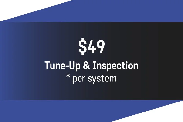 Advertisement for tune-up and inspection service costing $49 per system.