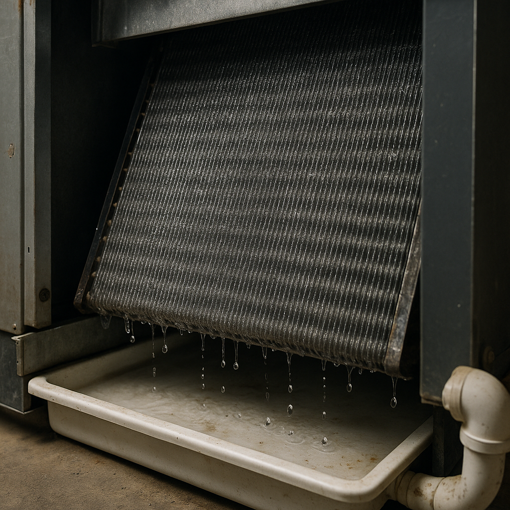central air conditioner unit with condensation dripping