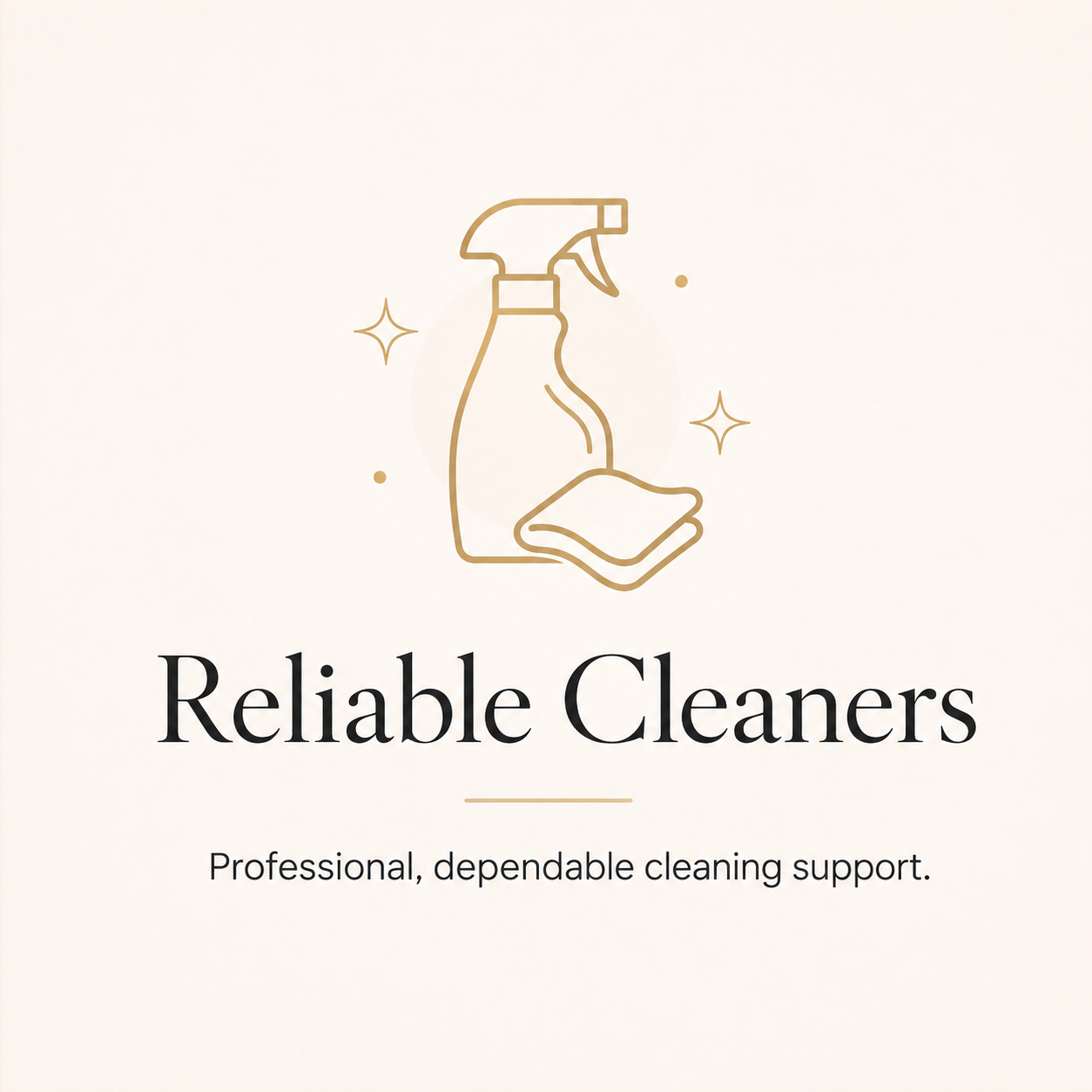 Logo of a cleaning spray bottle and sponge surrounded by sparkles with the text 'Reliable Cleaners' and the tagline 'Professional, dependable cleaning support.'