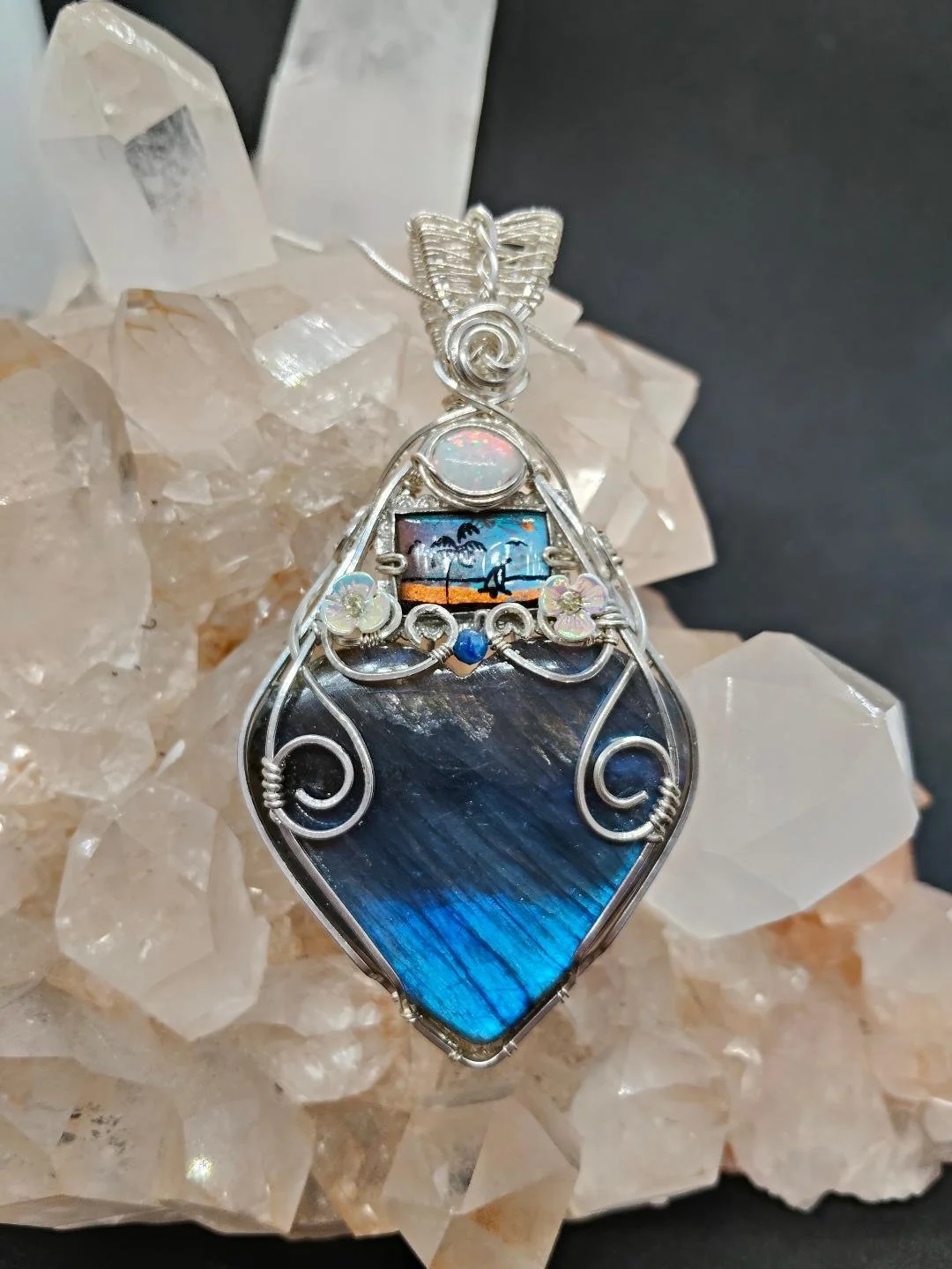Blue Butterfly Heart Pendant