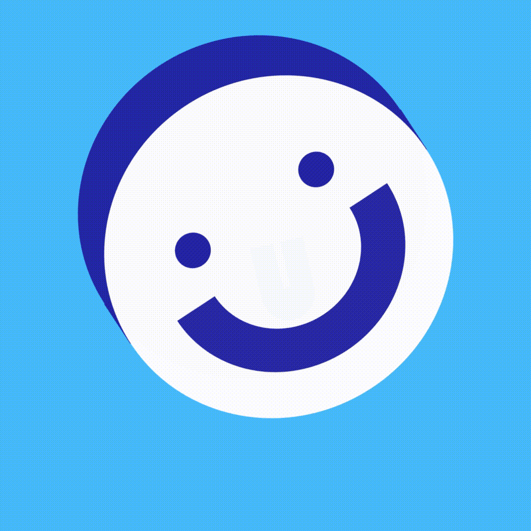 Un smiley avec un visage souriant, en couleurs blanc et bleu, placé sur un fond bleu clair.