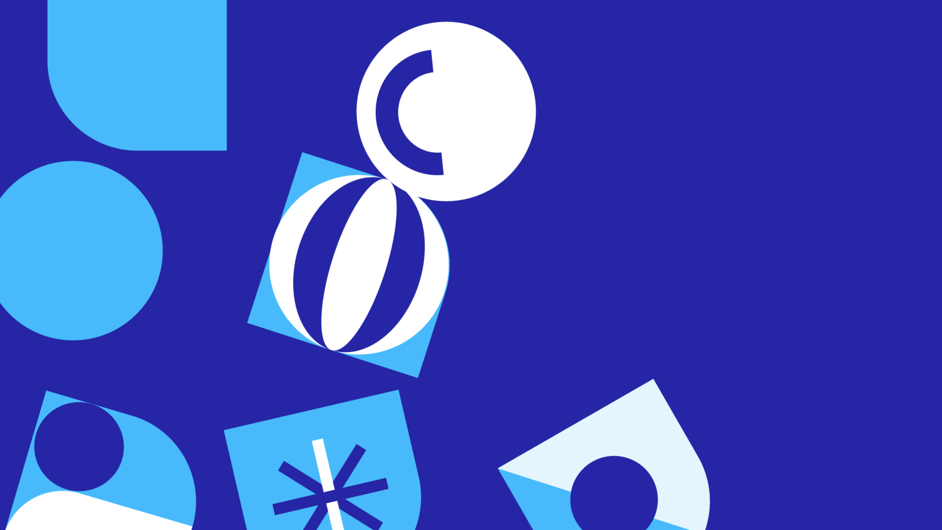 Design abstrait avec des formes géométriques en nuances de bleu et blanc.