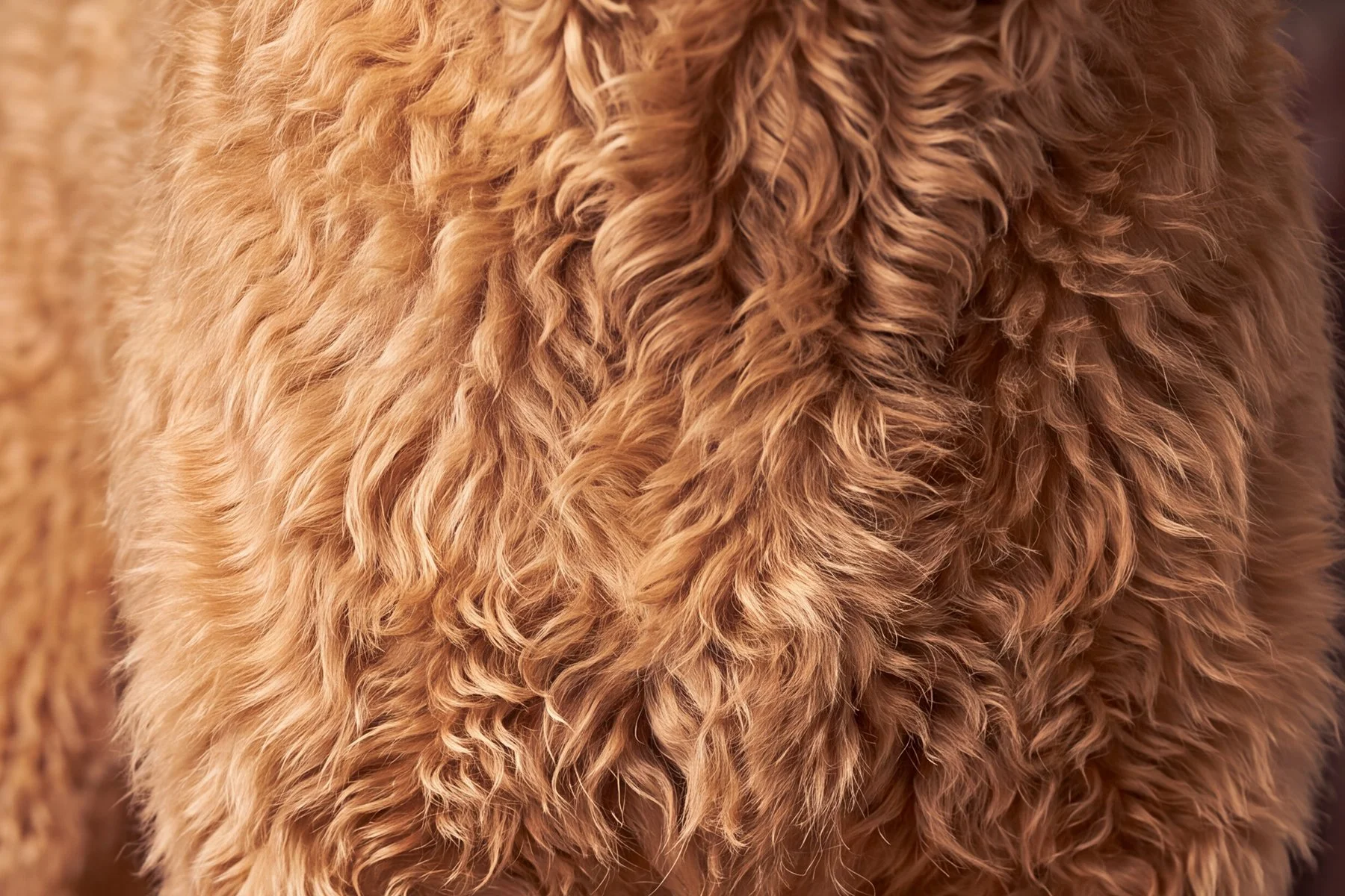 Close-up of curly, reddish-brown fur.