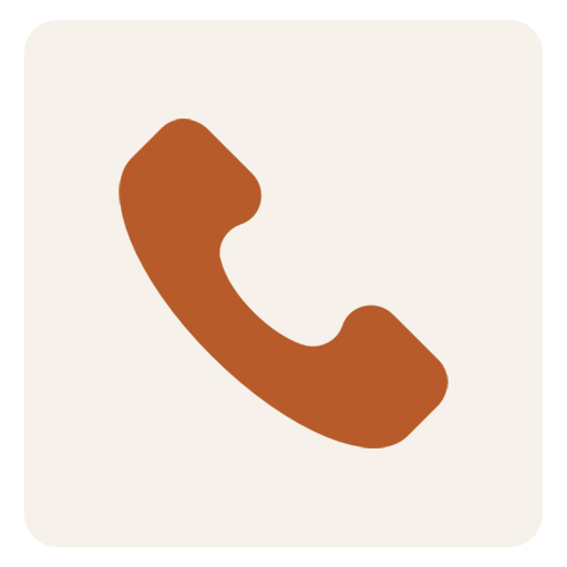 Icon of a brown telephone handset on a light beige background with a rounded square border.