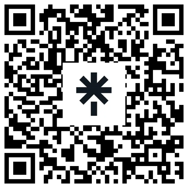 A QR code with a central asterisk symbol.