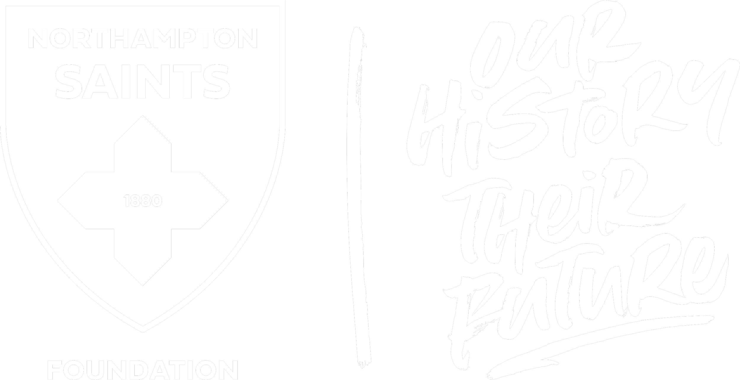 A black and white logo of Northampton Saints Foundation with a shield emblem on the left and handwritten style text on the right that reads "Our history, their future".