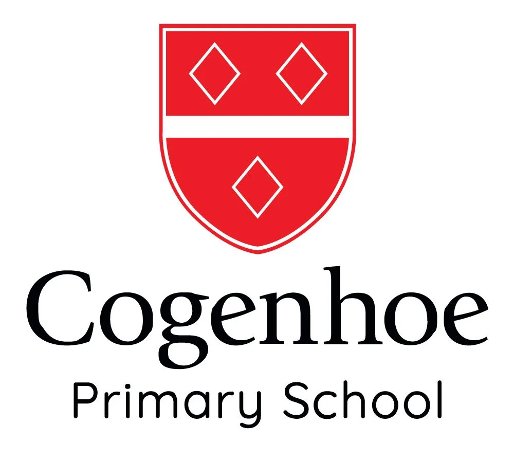 Logo of Cogenhoe Primary School featuring a red shield with three white diamond shapes and the school's name.