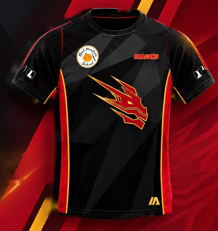 Camberwell Dragons warm-up jumper with the Real Mandarin School logo on the chest