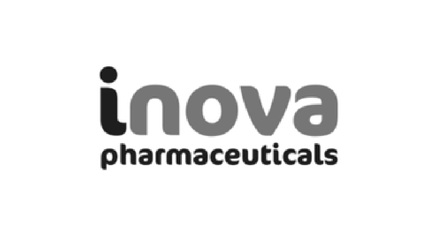 The logo of Inova Pharmaceuticals with the words 'inova' in large gray letters and 'pharmaceuticals' beneath it in smaller black letters.