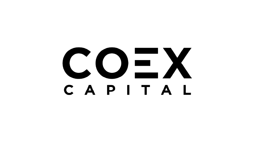 Coex Capital logo with stylized text and a geometric design at the top.
