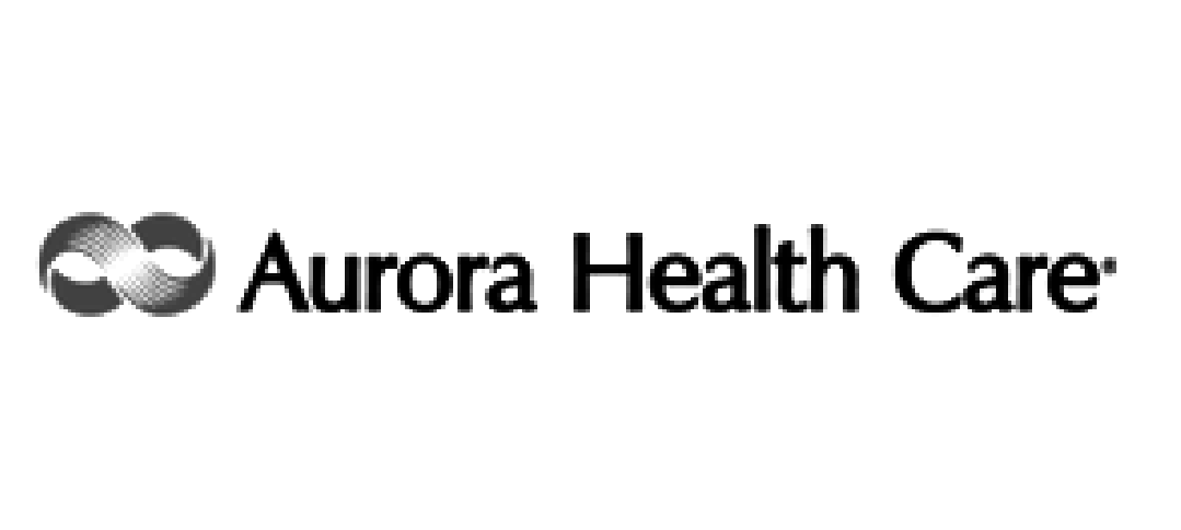 Aurora Health Care logo with stylized intertwined circles and company name in black text