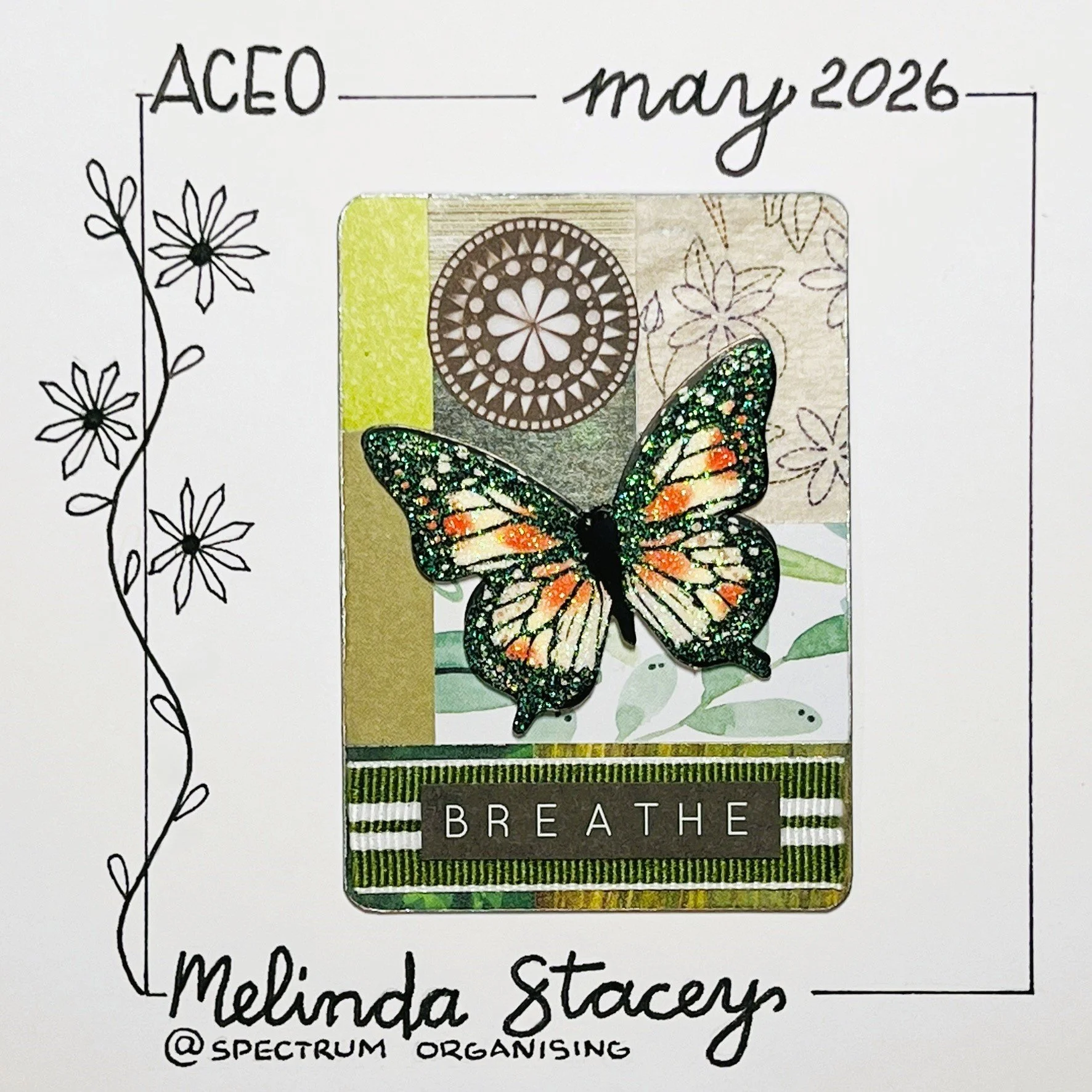 3D Collage ACEO - Green Butterfly - 01/01