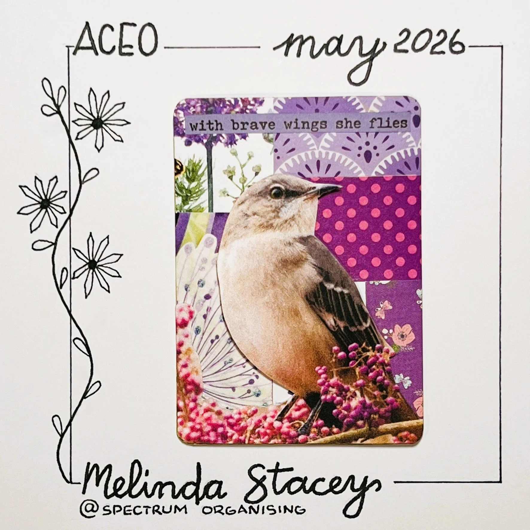 3D Collage ACEO - Purple Bird - 01/01