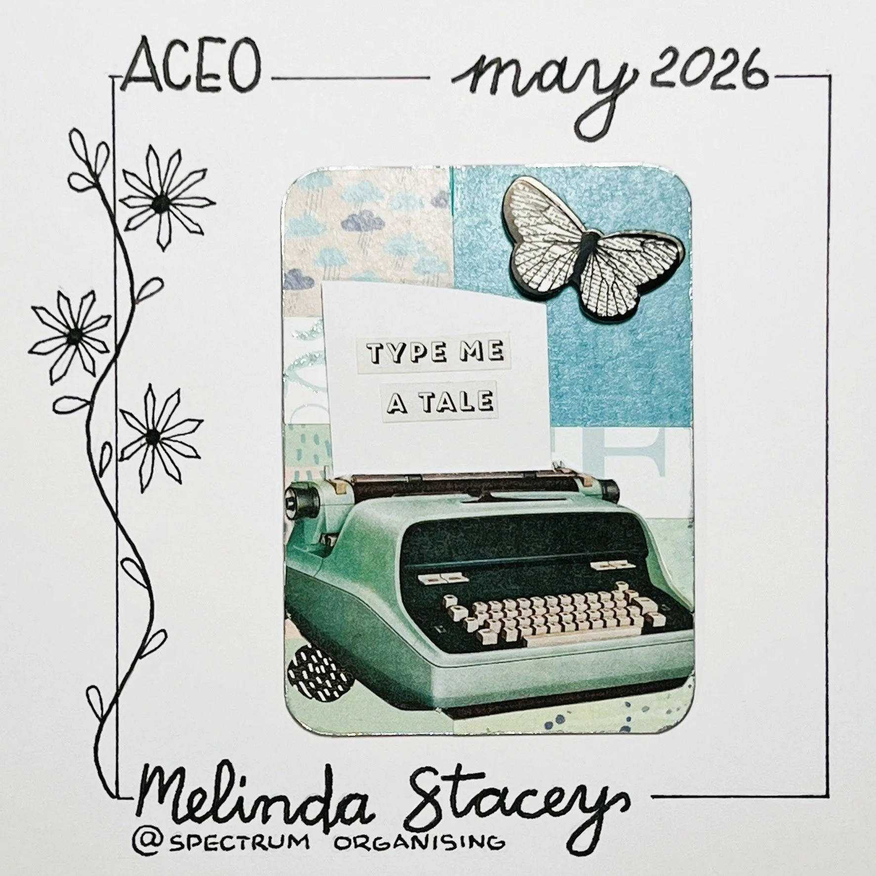 3D Collage ACEO - Teal Typewriter - 01/01