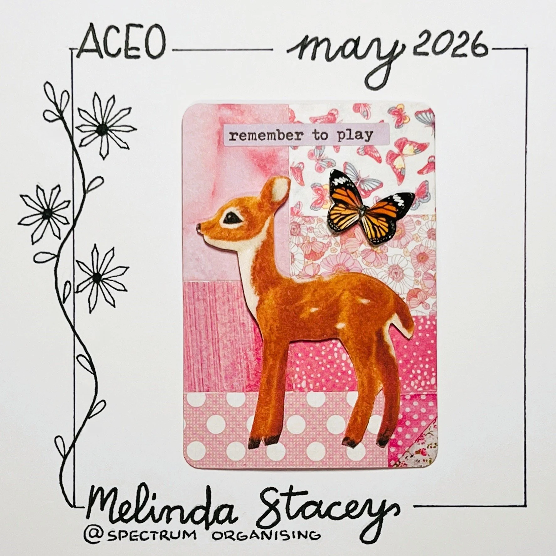 3D Collage ACEO - Pink Deer - 01/01