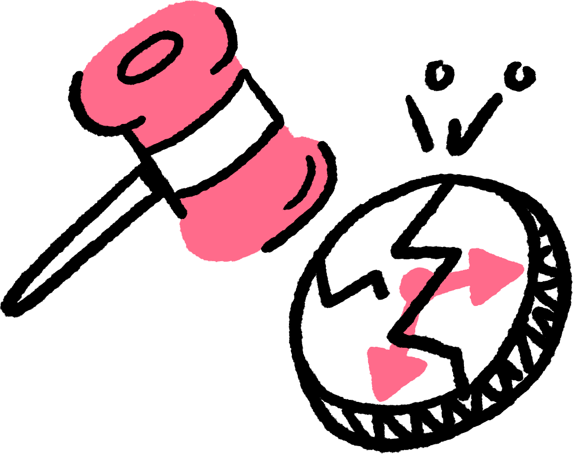 A sketch of a clock being smashed with a hammer