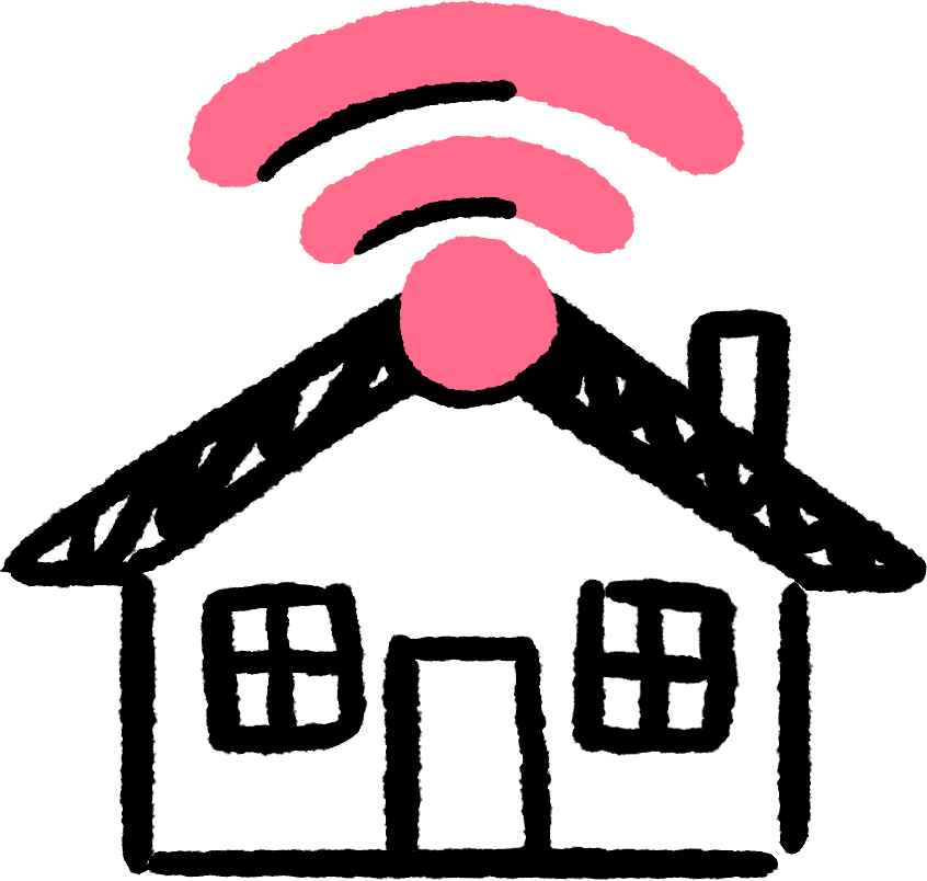 A sketch of a house with a wifi-style symbol above