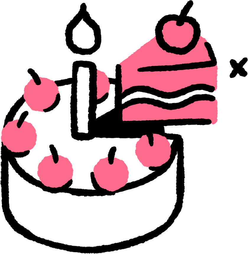 A sketch of a cake with a slice cut out
